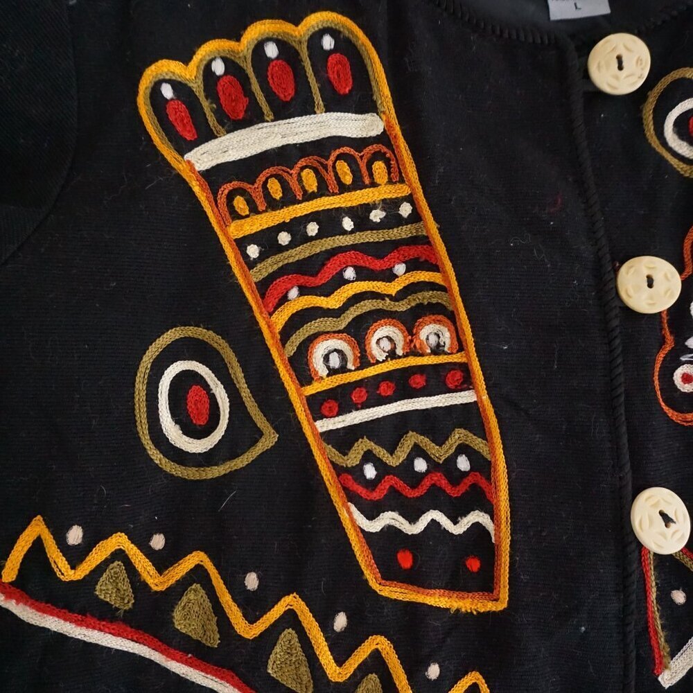 Vintage Indigo Moon Embroidered Black Jacket Boho Artsy Eclectic Grandmacore L - Picture 8 of 10